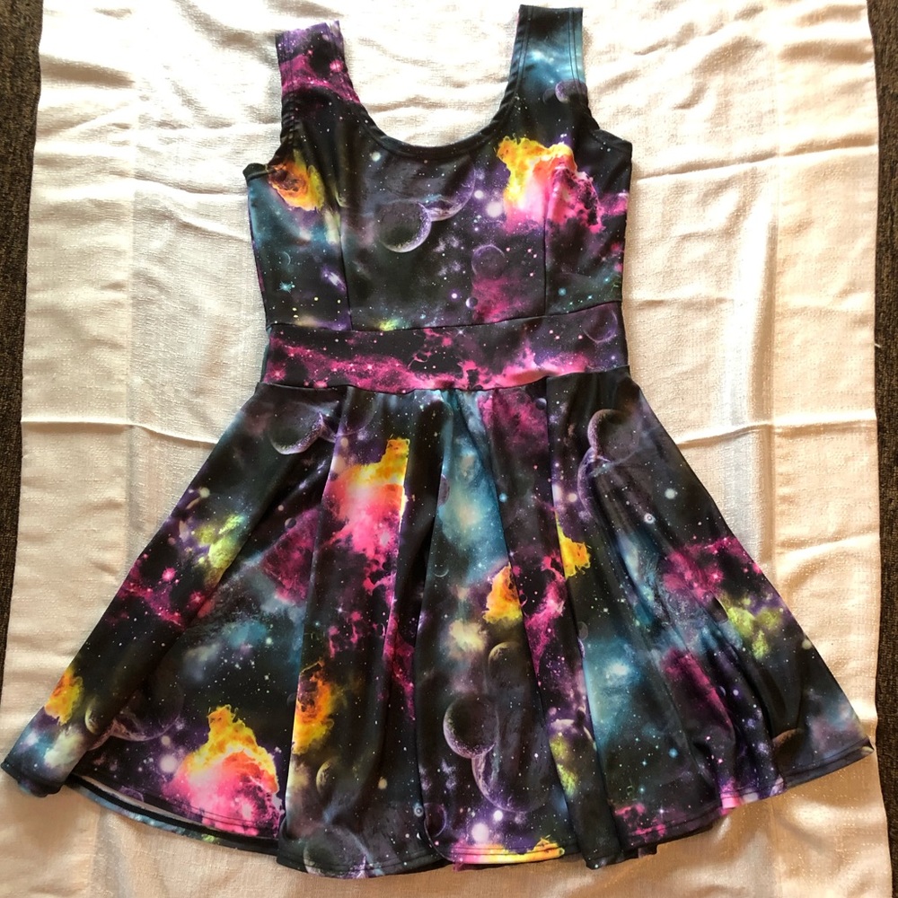 Galaxy print fit and flare dress
